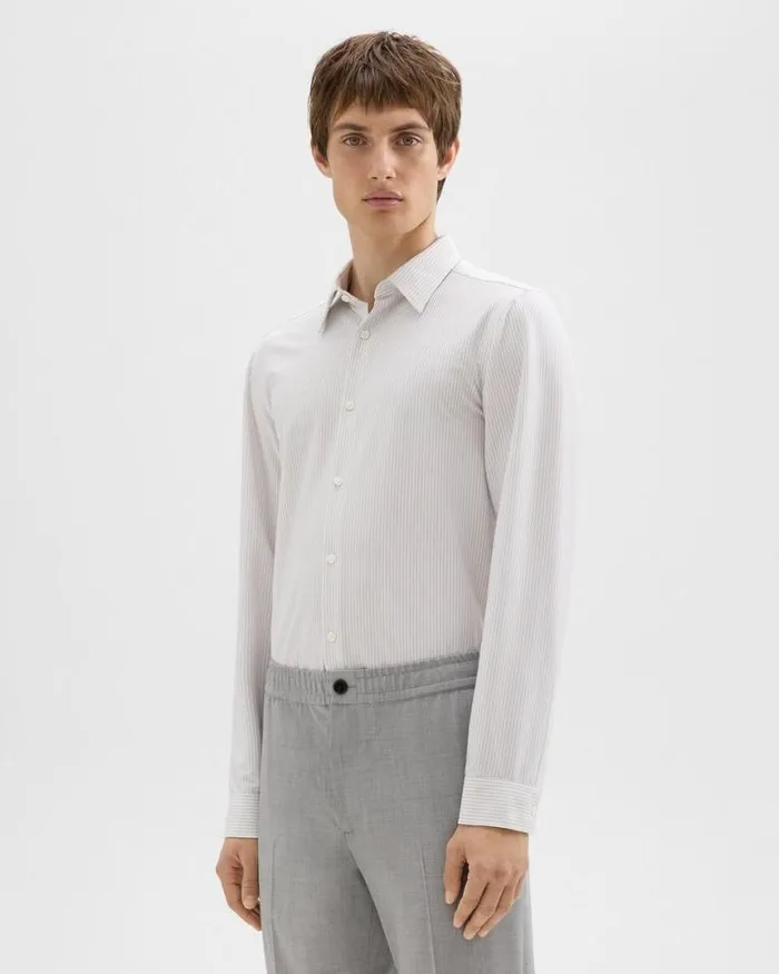 Shirts Men Theory Tailored Shirt In Striped Structure Knit Whitevapor