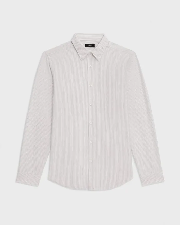 Shirts Men Theory Tailored Shirt In Striped Structure Knit Whitevapor