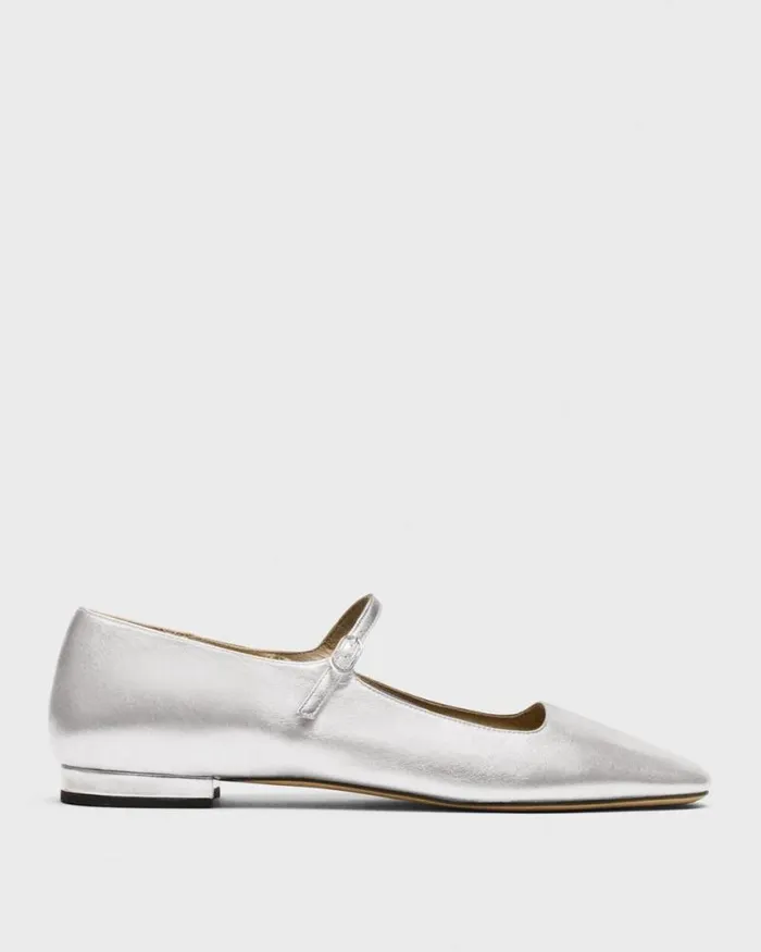 Shoes Women Theory Mary Jane Ballerina Flat In Metallic Leather Silver