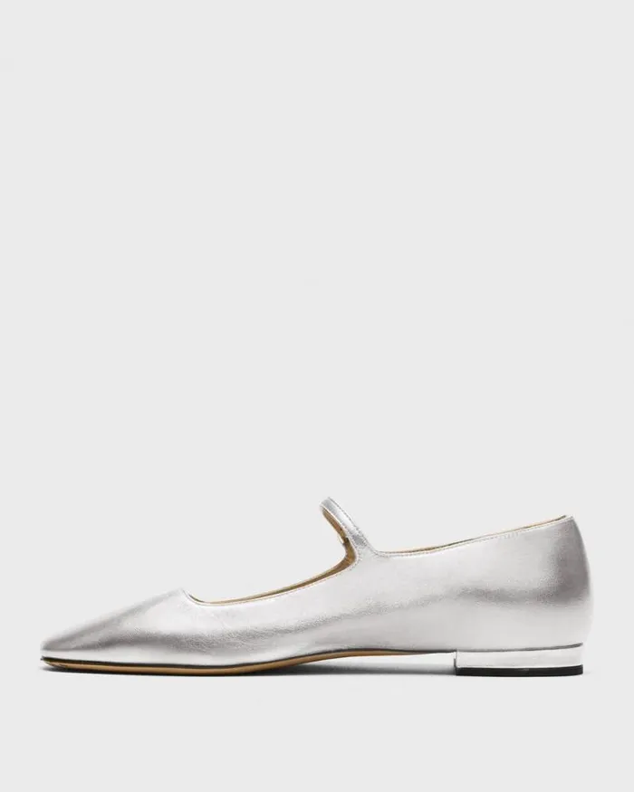 Shoes Women Theory Mary Jane Ballerina Flat In Metallic Leather Silver