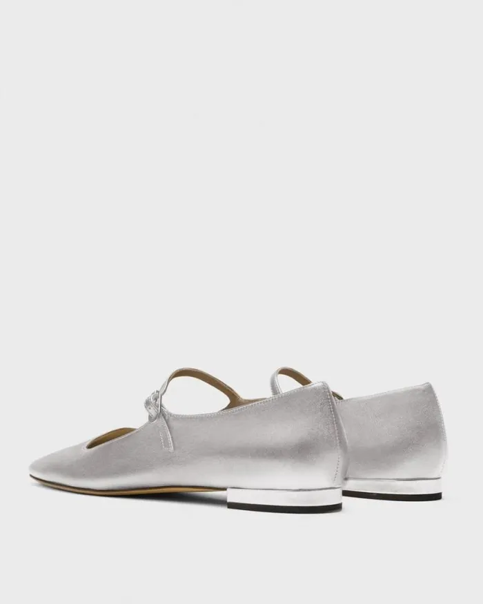 Shoes Women Theory Mary Jane Ballerina Flat In Metallic Leather Silver