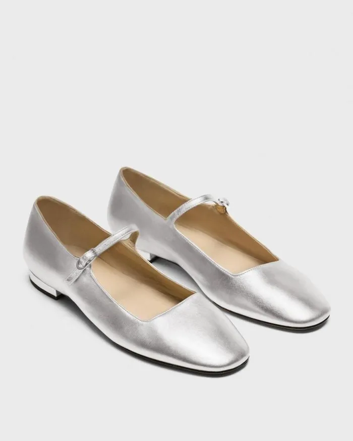 Shoes Women Theory Mary Jane Ballerina Flat In Metallic Leather Silver