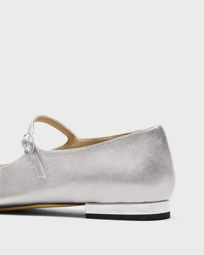 Shoes Women Theory Mary Jane Ballerina Flat In Metallic Leather Silver