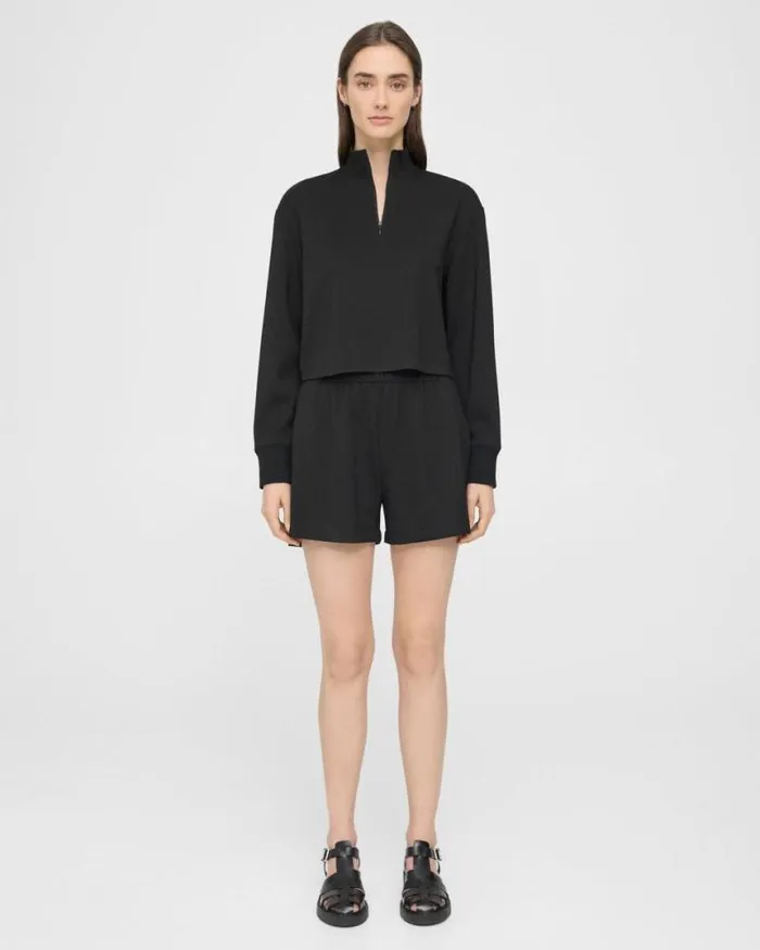 Shorts Women Theory Mini PullOn Short In DoubleKnit Jersey Black