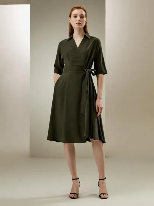 Silk Front Tie Vneck Wrap Dress Women Jumpsuits Lilysilk Dresses