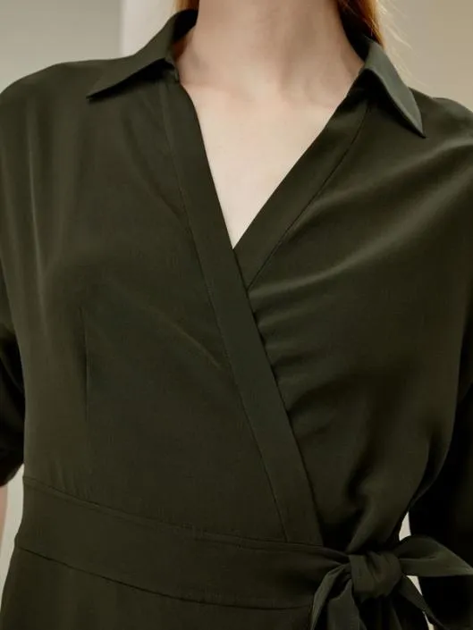 Silk Front Tie Vneck Wrap Dress Women Jumpsuits Lilysilk Dresses