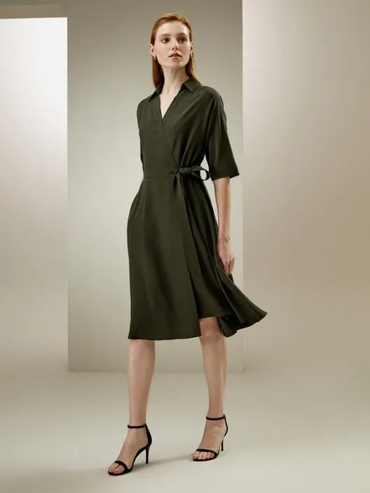 Silk Front Tie Vneck Wrap Dress Women Jumpsuits Lilysilk Dresses