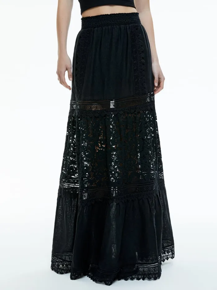Skirts Women Alice Olivia Reise Embroidered Tiered Maxi Skirt Black
