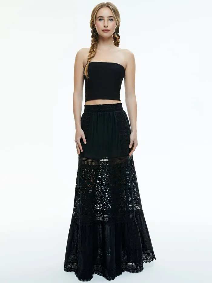 Skirts Women Alice Olivia Reise Embroidered Tiered Maxi Skirt Black