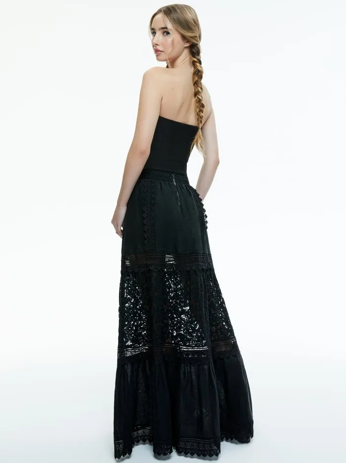 Skirts Women Alice Olivia Reise Embroidered Tiered Maxi Skirt Black