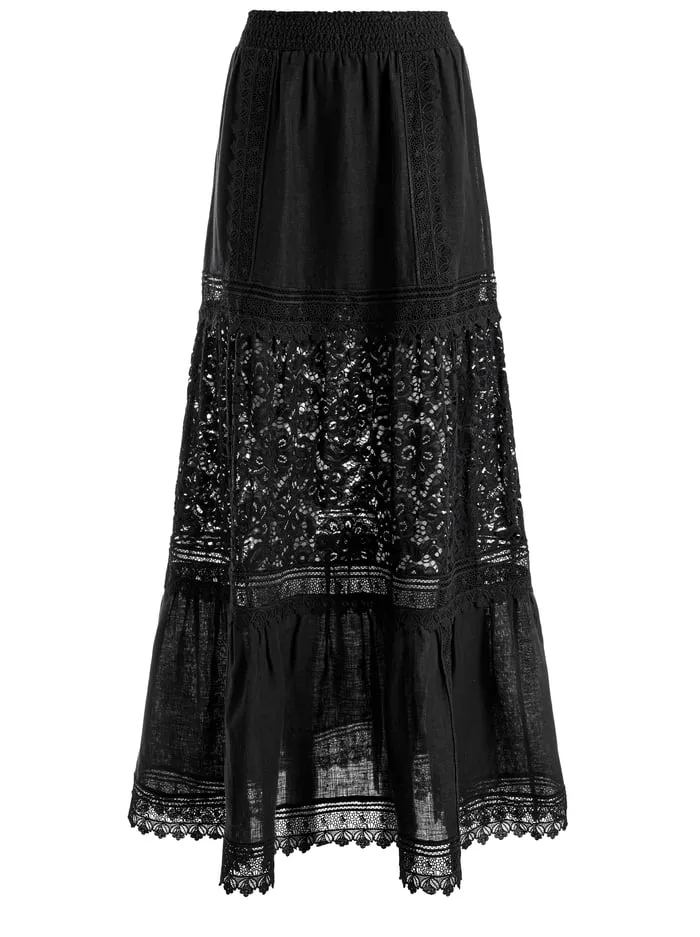 Skirts Women Alice Olivia Reise Embroidered Tiered Maxi Skirt Black