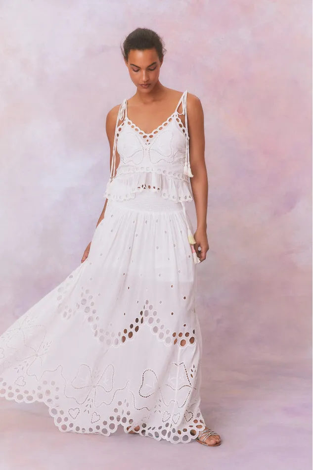 Skirts WomenKids LoveShackFancy Cassaro Eyelet Cotton Maxi Skirt Soft White