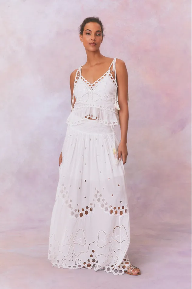 Skirts WomenKids LoveShackFancy Cassaro Eyelet Cotton Maxi Skirt Soft White