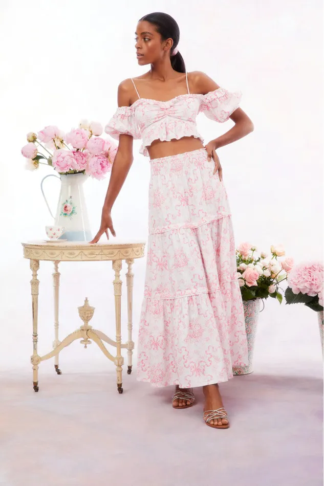 Skirts WomenKids LoveShackFancy Evera Bow Print Cotton Maxi Skirt Bubblegum Blast Skirts WomenKids LoveShackFancy Evera Bow Print Cotton Maxi Skirt Bubblegum Blast