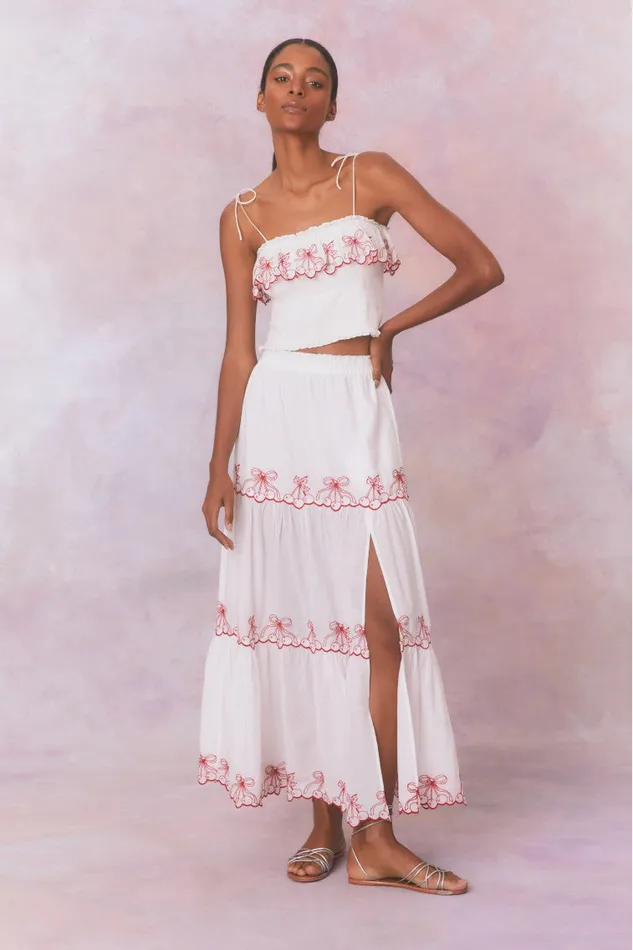 Skirts WomenKids LoveShackFancy Jemila Embroidered Cotton Maxi Skirt Candy Red Skirts WomenKids LoveShackFancy Jemila Embroidered Cotton Maxi Skirt Candy Red