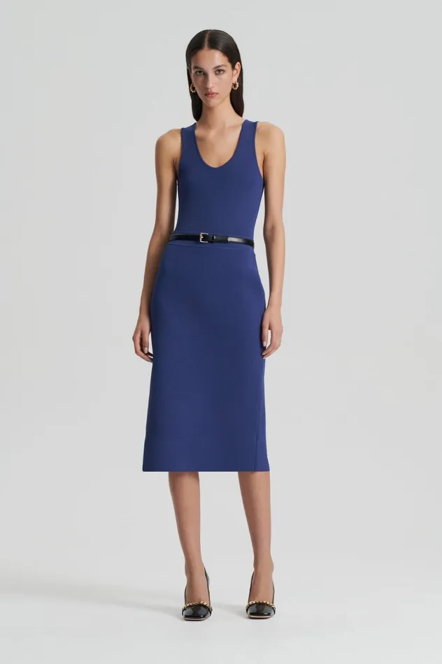 Skirts Women Scanlan Theodore CREPE KNIT SLIT BACK SKIRT Royal