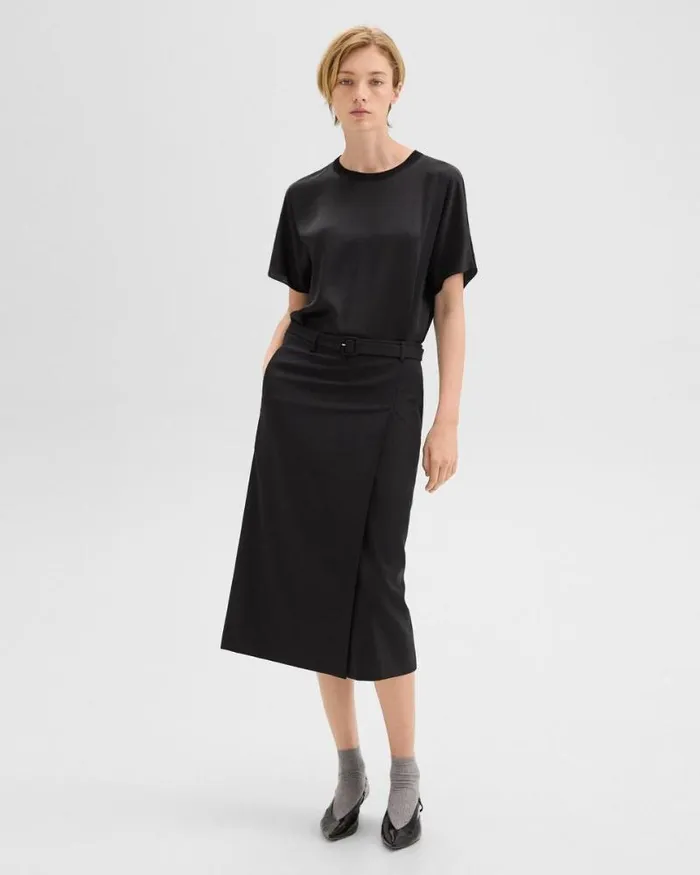 Skirts Women Theory Trouser Skirt In Wool Gabardine Black