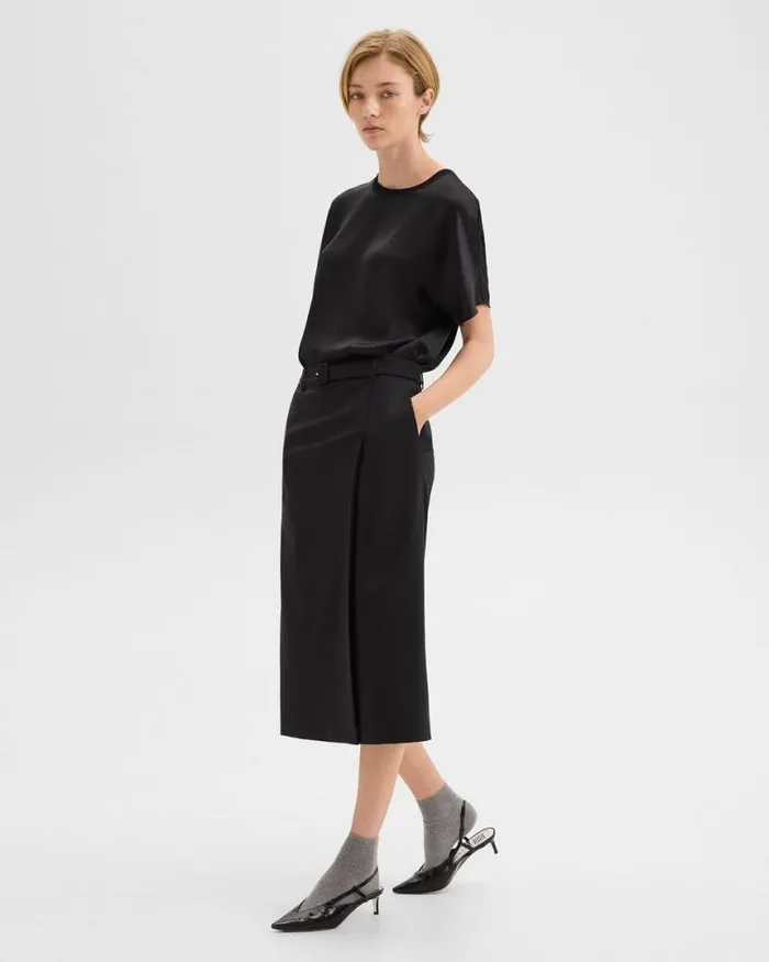 Skirts Women Theory Trouser Skirt In Wool Gabardine Black