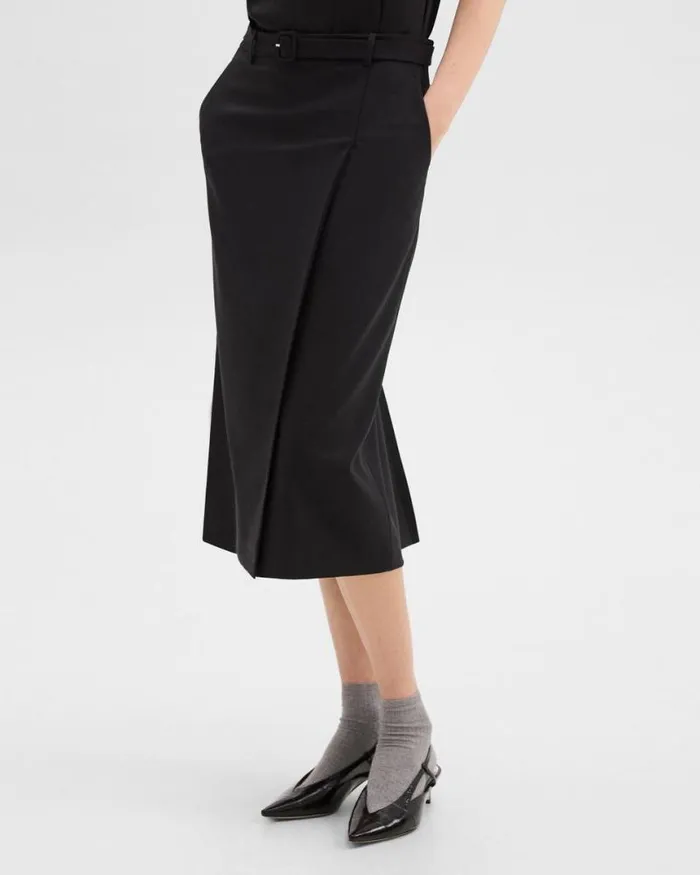 Skirts Women Theory Trouser Skirt In Wool Gabardine Black