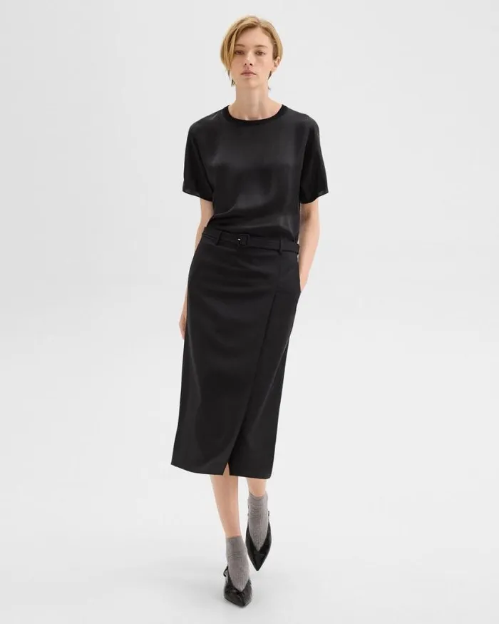 Skirts Women Theory Trouser Skirt In Wool Gabardine Black