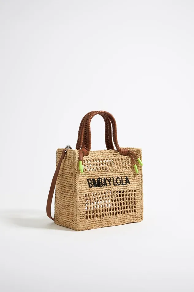 Small Natural Raffia Tote Bag Natural Women Bimba Y Lola Crossbody Bags