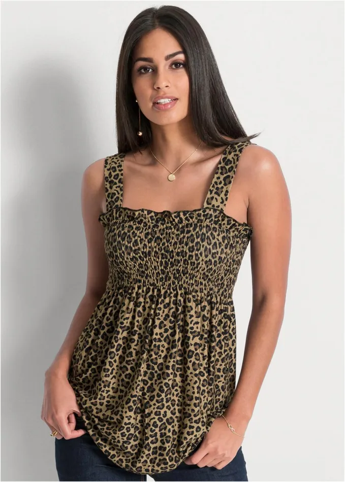 SMOCKED LEOPARD TUNIC Brown Multi Women VENUS Casual Tops