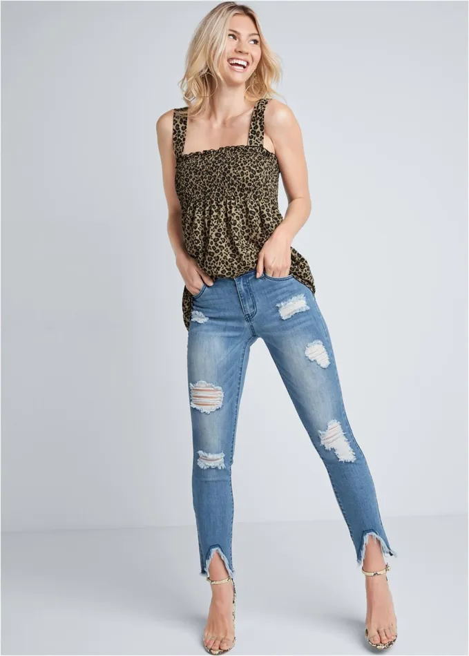 SMOCKED LEOPARD TUNIC Brown Multi Women VENUS Casual Tops