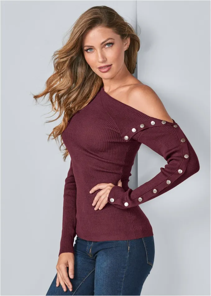 SNAP DETAIL SWEATER Wine Women VENUS Sexy Sweaters