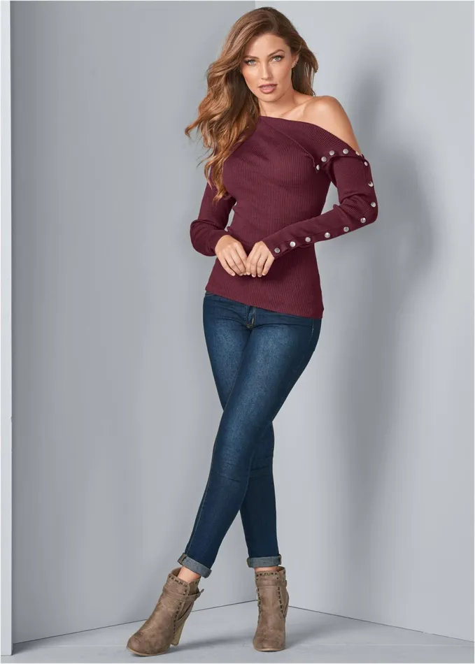 SNAP DETAIL SWEATER Wine Women VENUS Sexy Sweaters
