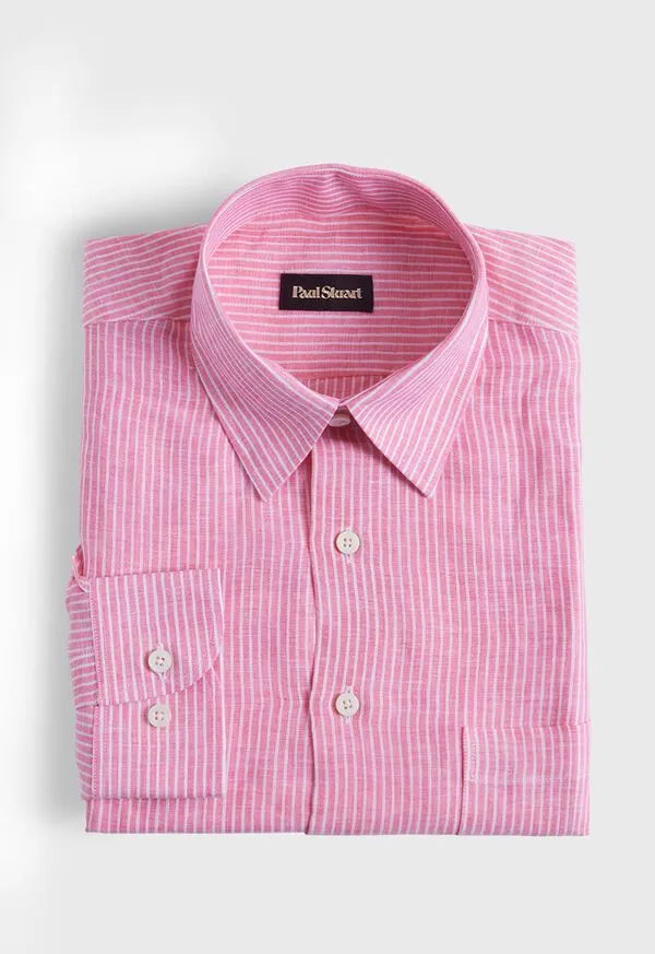 Sport Shirts Linen Pencil Stripe Sport Shirt Green 8211 Paulstuart Mens