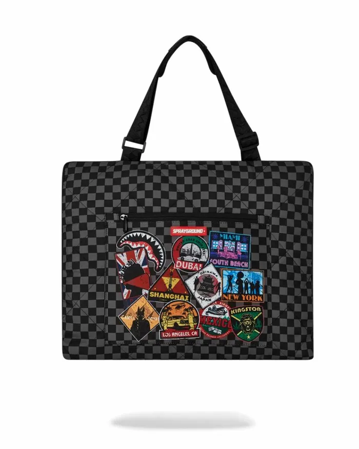 SPRAYGROUND GLOBAL MOGUL UNLIMITED MILES PACKABLE BEACH MAT BLANKET WATER RESISTANT CONVERTIBLE TOTE Bags