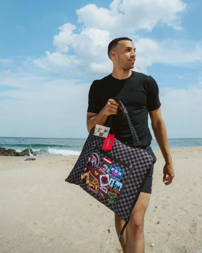 SPRAYGROUND GLOBAL MOGUL UNLIMITED MILES PACKABLE BEACH MAT BLANKET WATER RESISTANT CONVERTIBLE TOTE Bags