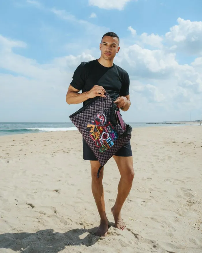 SPRAYGROUND GLOBAL MOGUL UNLIMITED MILES PACKABLE BEACH MAT BLANKET WATER RESISTANT CONVERTIBLE TOTE Bags
