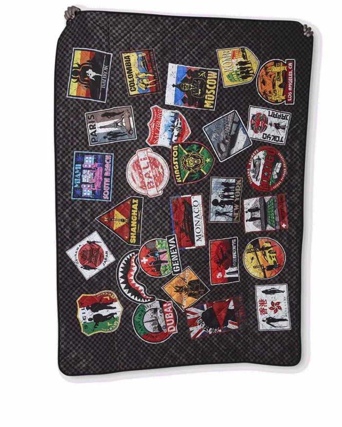 SPRAYGROUND GLOBAL MOGUL UNLIMITED MILES PACKABLE BEACH MAT BLANKET WATER RESISTANT CONVERTIBLE TOTE Bags