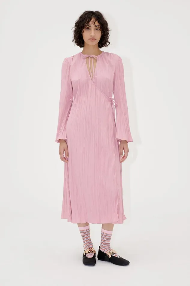 Stine Goya Dresses Long Sleeve Wrap Tie Dress 8211 Pink Nectar 8211 Women