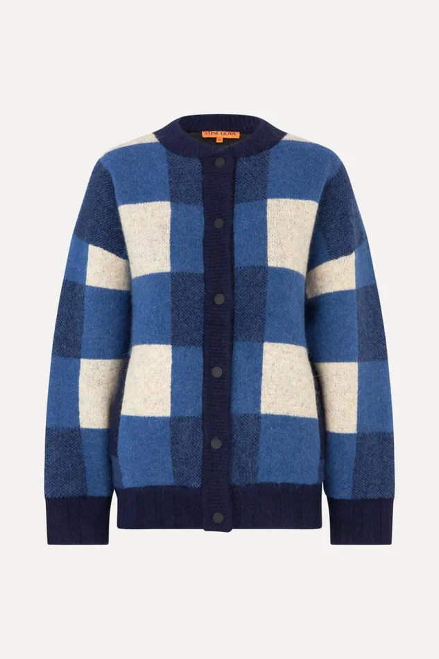 Stine Goya Knitwear Gingham Check Bomber 8211 Blue Gingham Check 8211 Women
