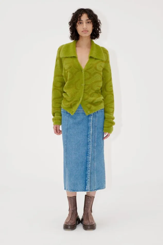 Stine Goya Knitwear Long Sleeve Cropped Cardigan 8211 SG Monogram Green 8211 Women