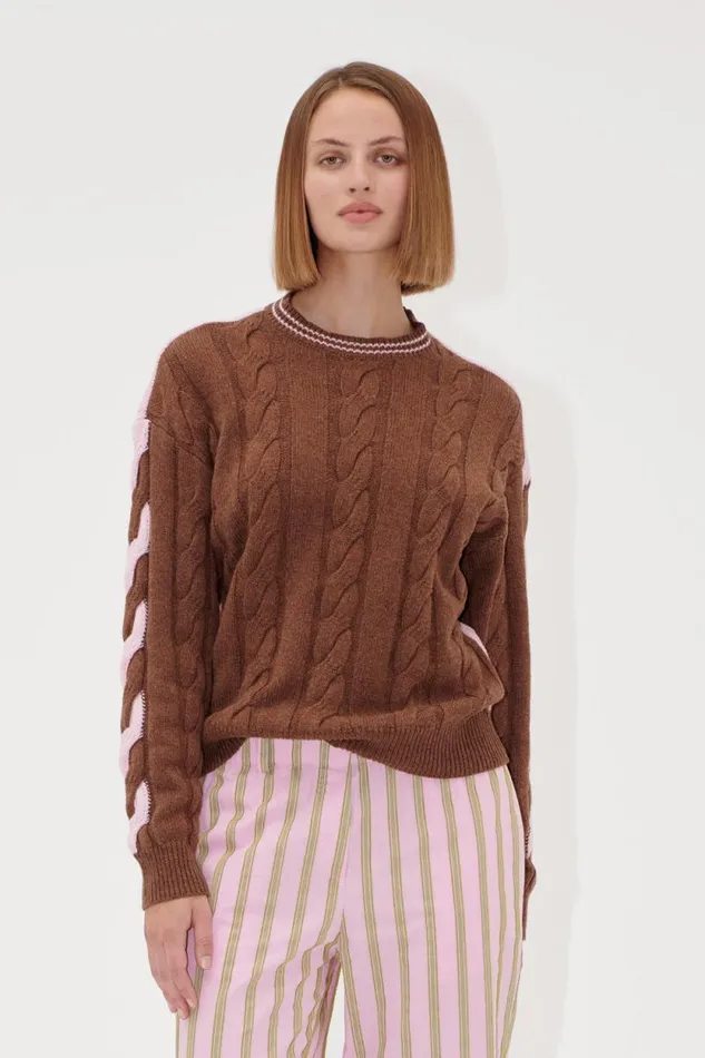 Stine Goya Knitwear TwoTone Cable Sweater 8211 Timber 8211 Women