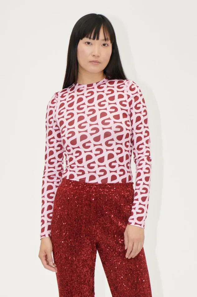 Stine Goya Tops and Shirts Elastic Long Sleeve Top 8211 SG Logo Burgundy Pink 8211 Women Stine Goya Tops and Shirts Elastic Long Sleeve Top 8211 SG Logo Burgundy Pink 8211 Women