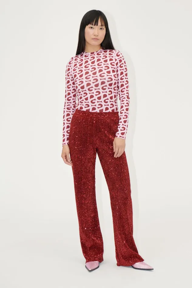 Stine Goya Tops and Shirts Elastic Long Sleeve Top 8211 SG Logo Burgundy Pink 8211 Women