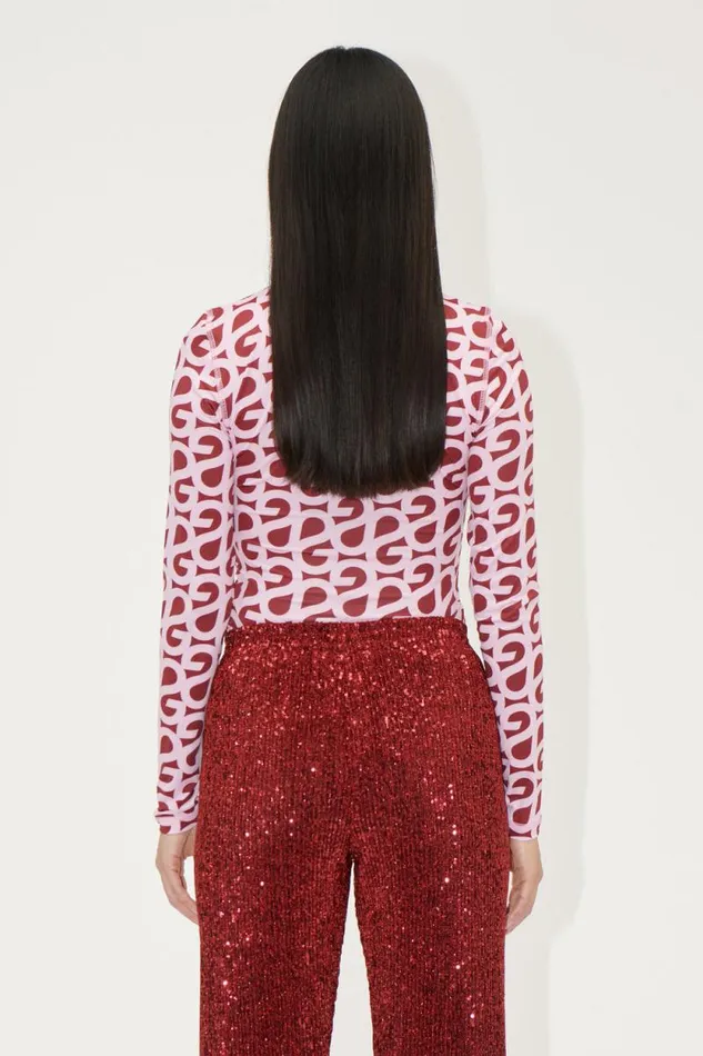 Stine Goya Tops and Shirts Elastic Long Sleeve Top 8211 SG Logo Burgundy Pink 8211 Women