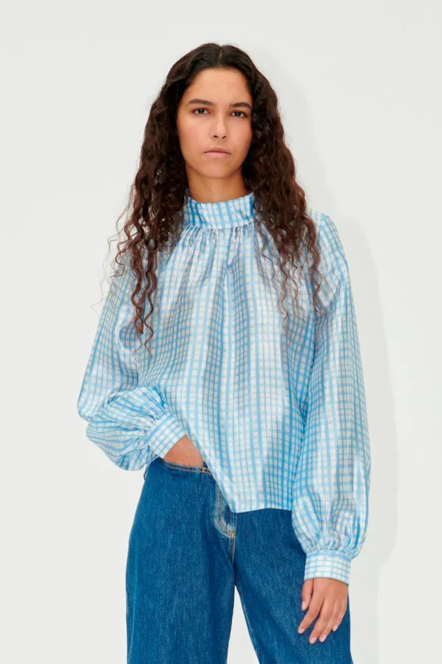Stine Goya Tops and Shirts SGAshley Blouse 8211 Blue Check 8211 Women
