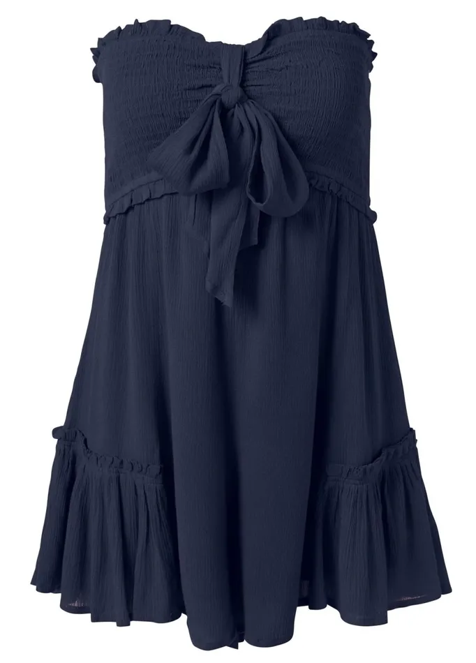 STRAPLESS SMOCKED ROMPER Navy Women VENUS Casual Jumpsuits and Rompers