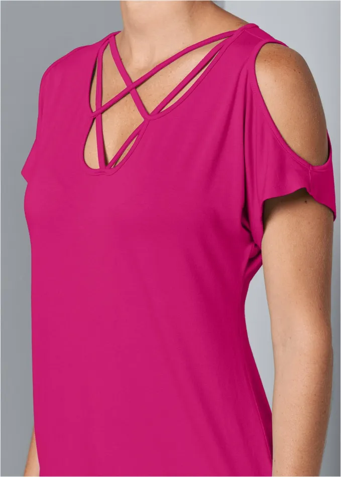 Strappy Coldshoulder Top Pink Women VENUS Casual Tops