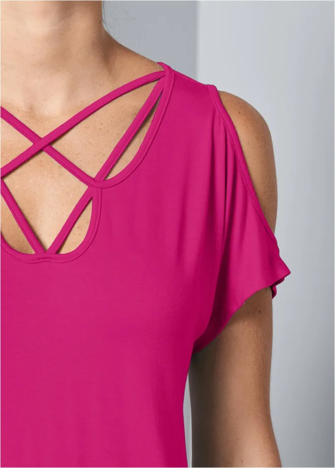 Strappy Coldshoulder Top Pink Women VENUS Casual Tops