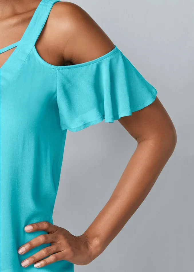 STRAPPY DETAIL VNECK TOP Turquoise Women VENUS Casual Tops