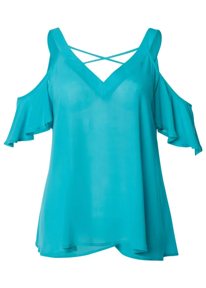 STRAPPY DETAIL VNECK TOP Turquoise Women VENUS Casual Tops