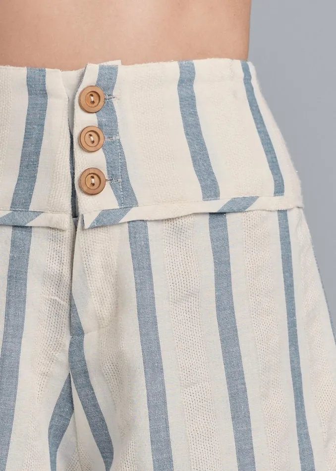 Striped ButtonFront Shorts Cream and Blue Women VENUS Shorts