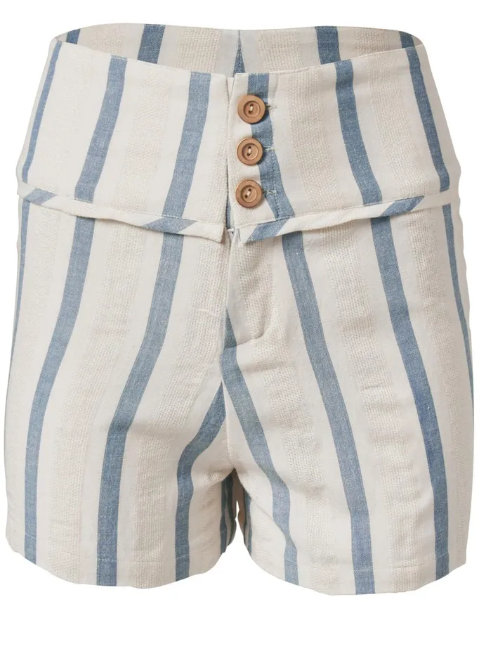 Striped ButtonFront Shorts Cream and Blue Women VENUS Shorts