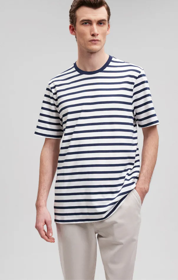 Striped Crew Neck TShirt In Navy Blazer Men Mavi Jeans TShirts